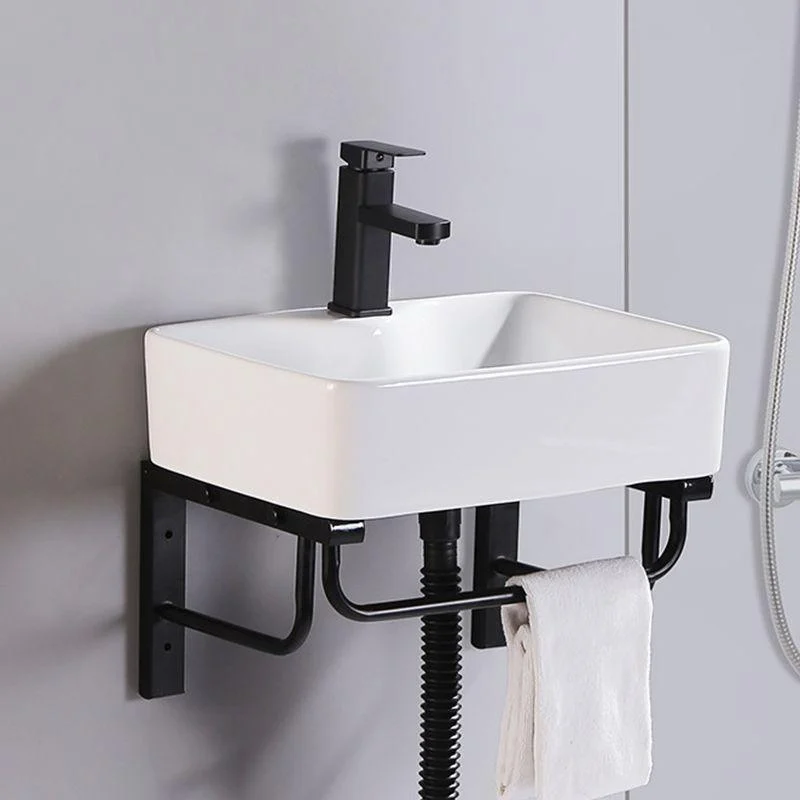 Modern Wall Mount Bathroom Sink Porcelain with Pop-Up Drain and Tap Vessel Sink -Bathlova