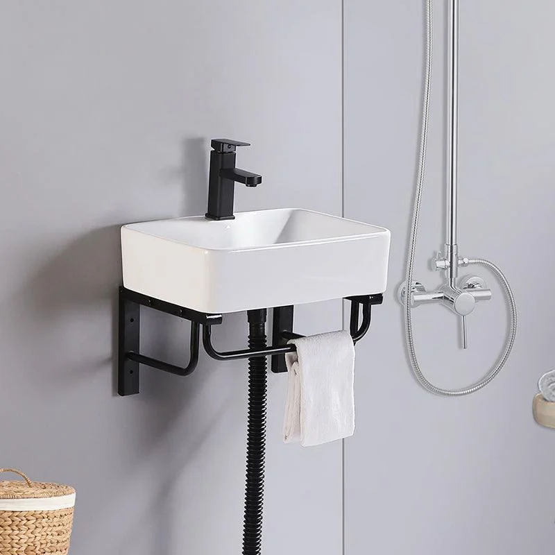 Modern Wall Mount Bathroom Sink Porcelain with Pop-Up Drain and Tap Vessel Sink -Bathlova