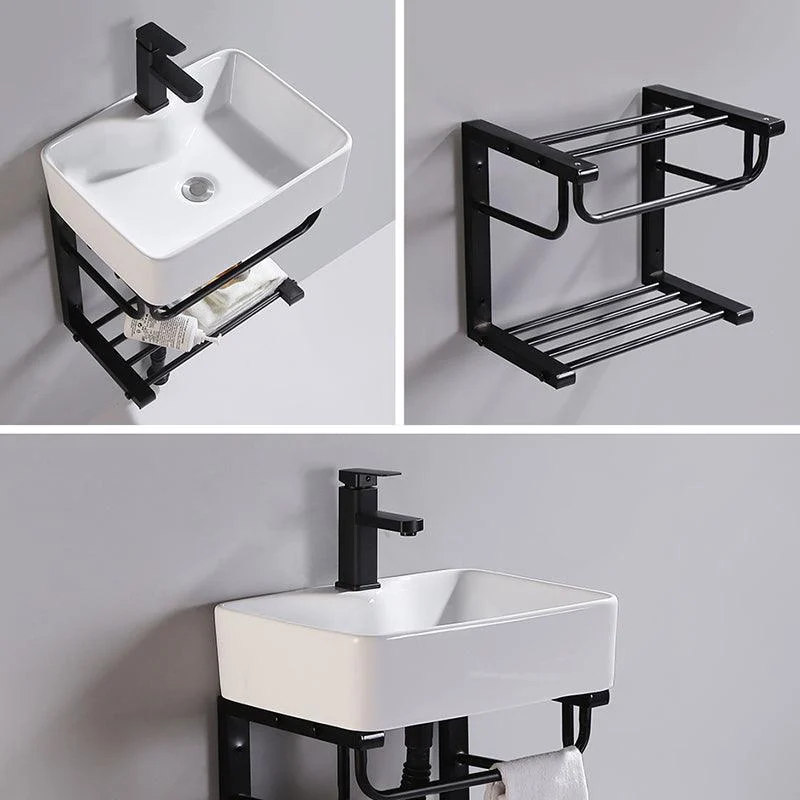 Modern Wall Mount Bathroom Sink Porcelain with Pop-Up Drain and Tap Vessel Sink -Bathlova