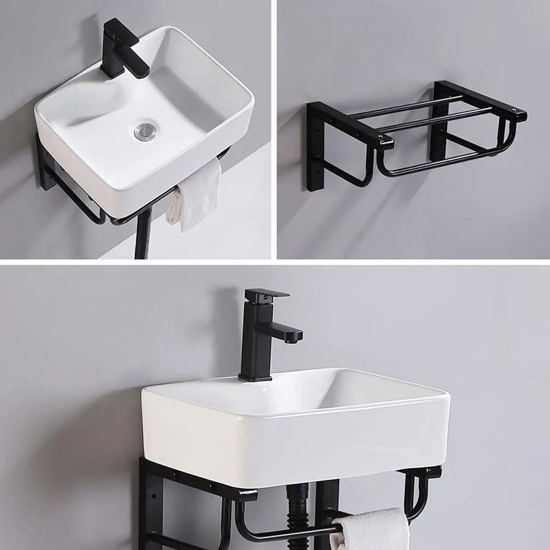 Modern Wall Mount Bathroom Sink Porcelain with Pop-Up Drain and Tap Vessel Sink -Bathlova