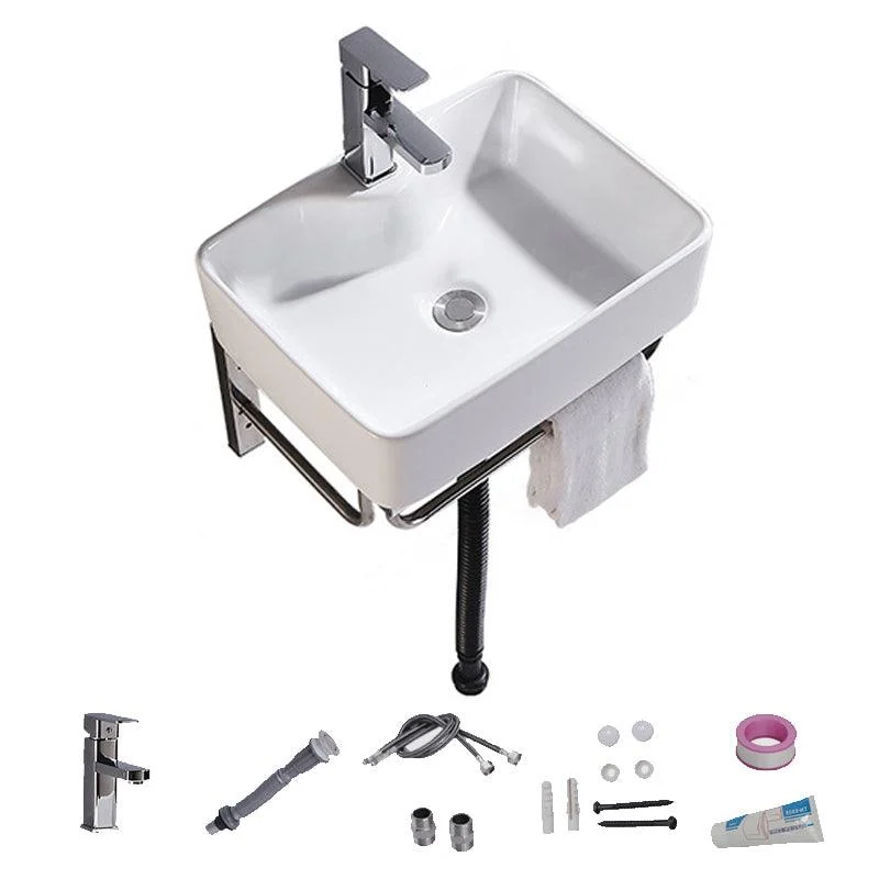 Modern Wall Mount Bathroom Sink Porcelain with Pop-Up Drain and Tap Vessel Sink -Bathlova