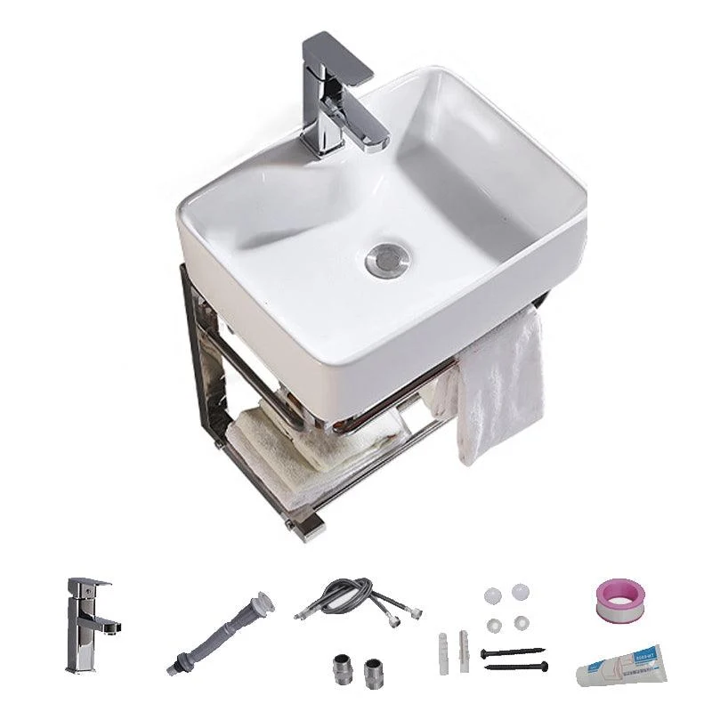 Modern Wall Mount Bathroom Sink Porcelain with Pop-Up Drain and Tap Vessel Sink -Bathlova