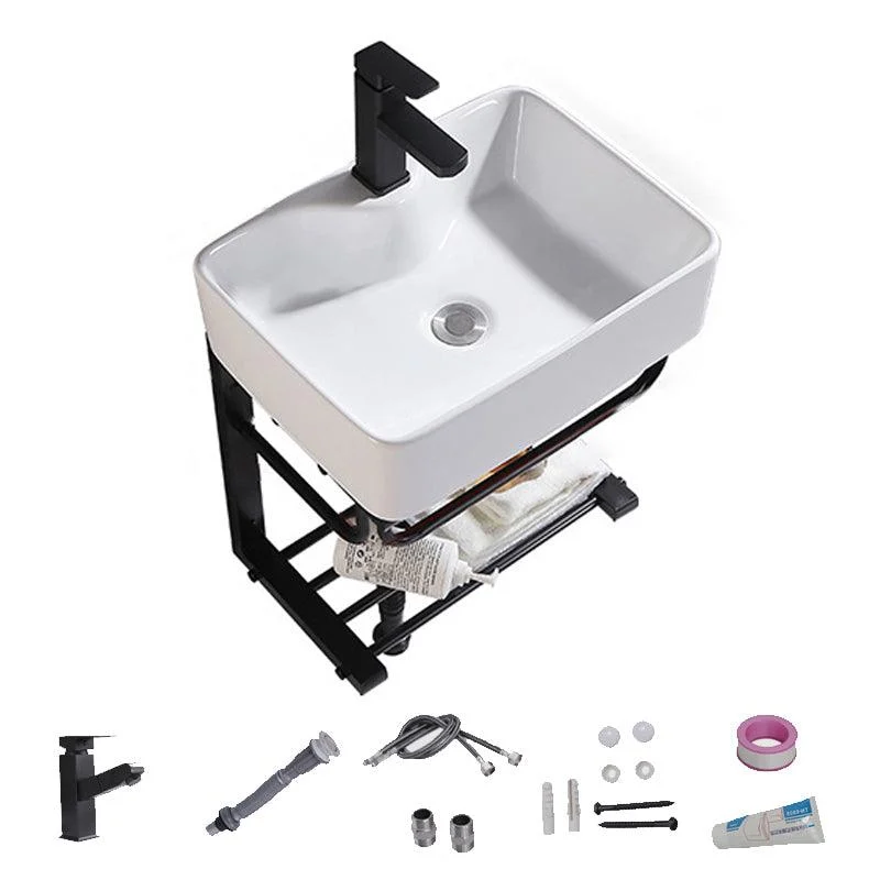 Modern Wall Mount Bathroom Sink Porcelain with Pop-Up Drain and Tap Vessel Sink -Bathlova