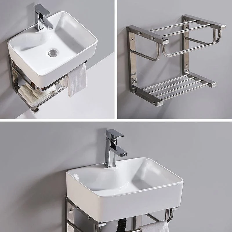 Modern Wall Mount Bathroom Sink Porcelain with Pop-Up Drain and Tap Vessel Sink -Bathlova