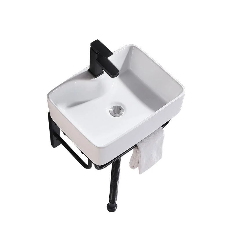 Modern Wall Mount Bathroom Sink Porcelain with Pop-Up Drain and Tap Vessel Sink -Bathlova