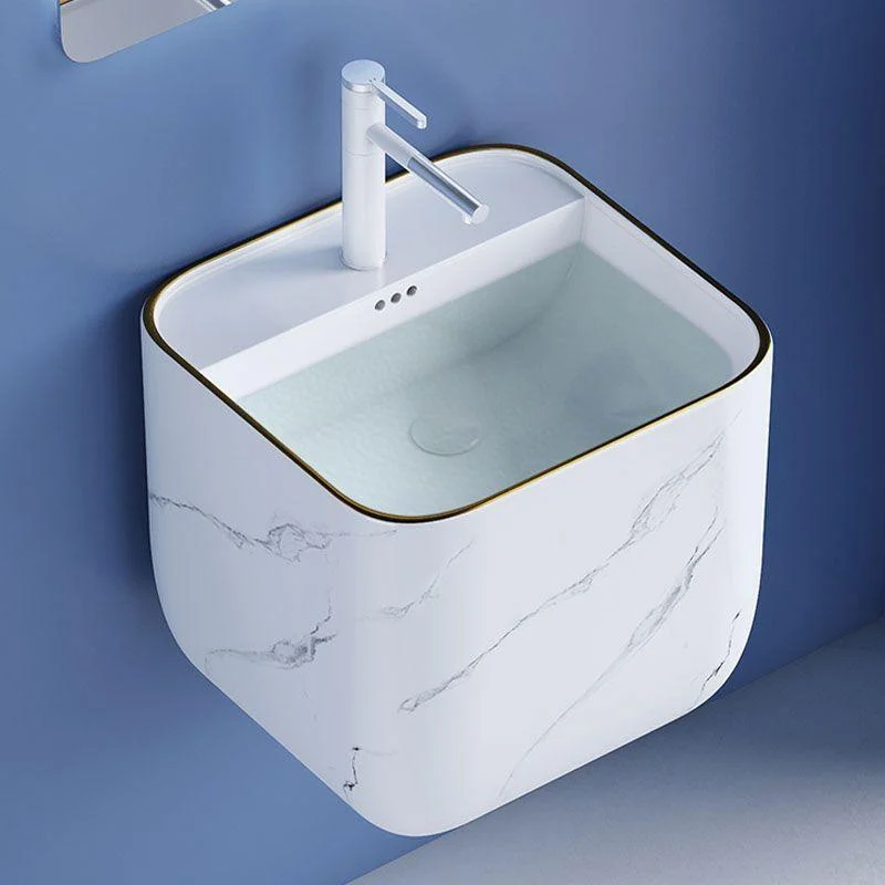 Modern Wall Mount Bathroom Sink Square Porcelain with Tap Vessel Sink -Bathlova