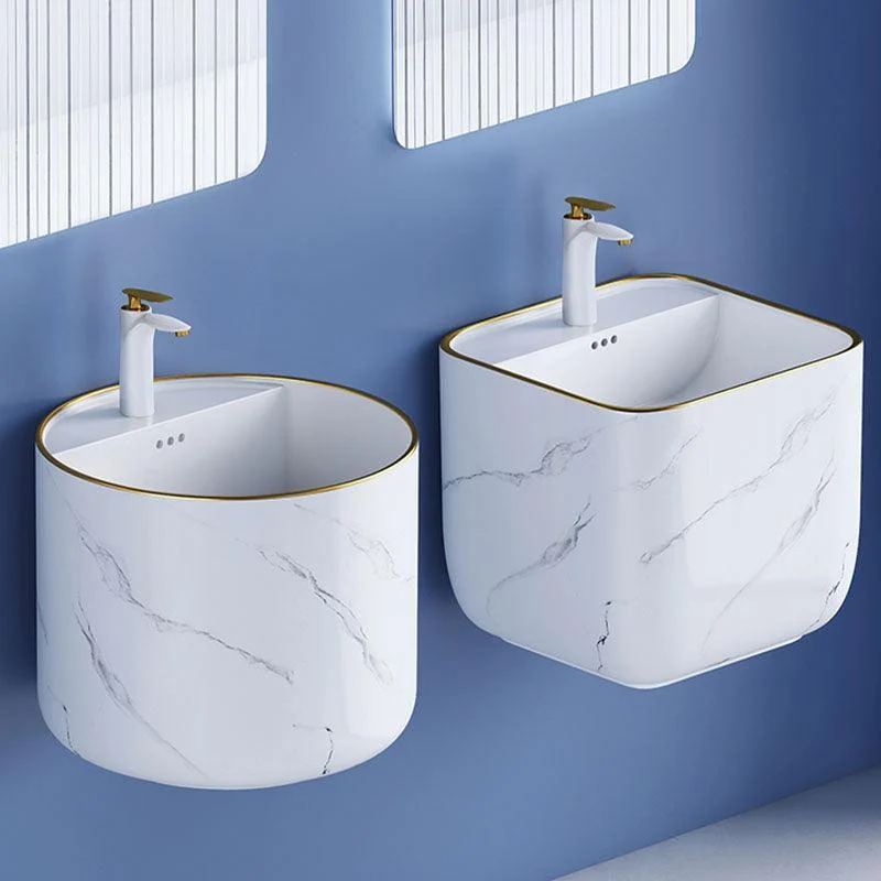 Modern Wall Mount Bathroom Sink Square Porcelain with Tap Vessel Sink -Bathlova