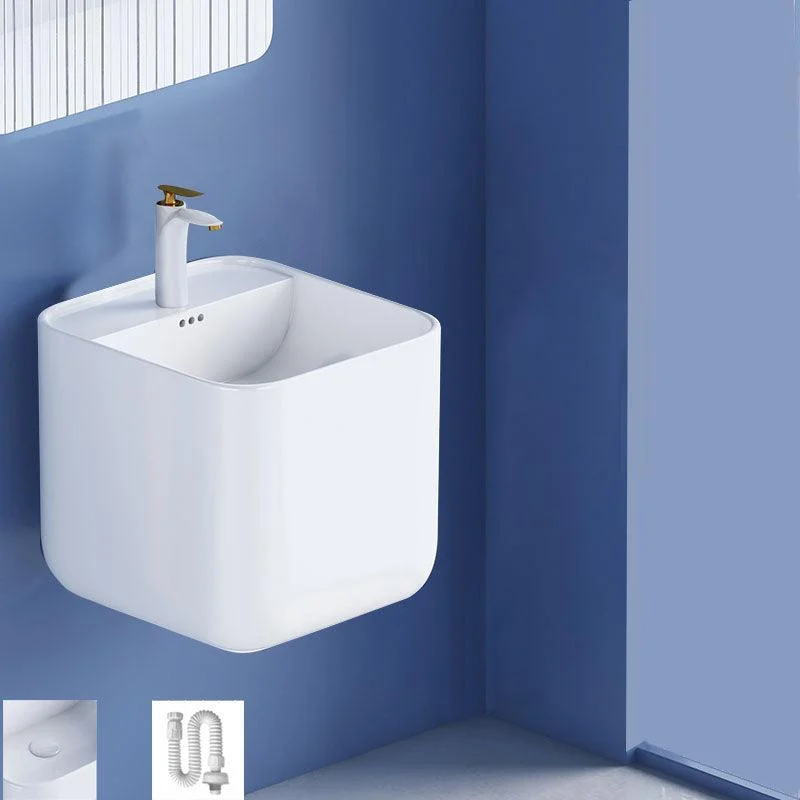 Modern Wall Mount Bathroom Sink Square Porcelain with Tap Vessel Sink -Bathlova