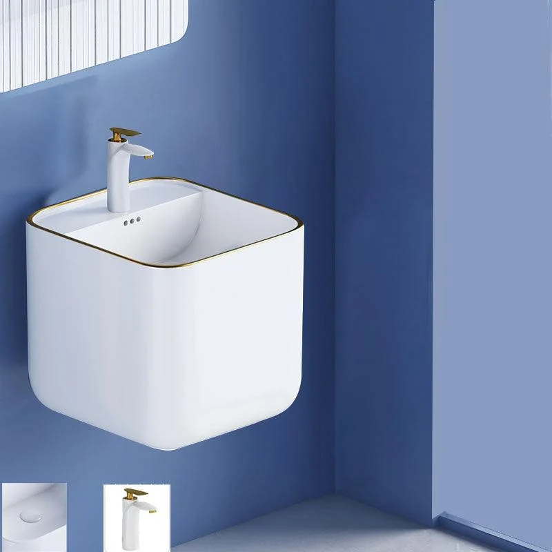 Modern Wall Mount Bathroom Sink Square Porcelain with Tap Vessel Sink -Bathlova