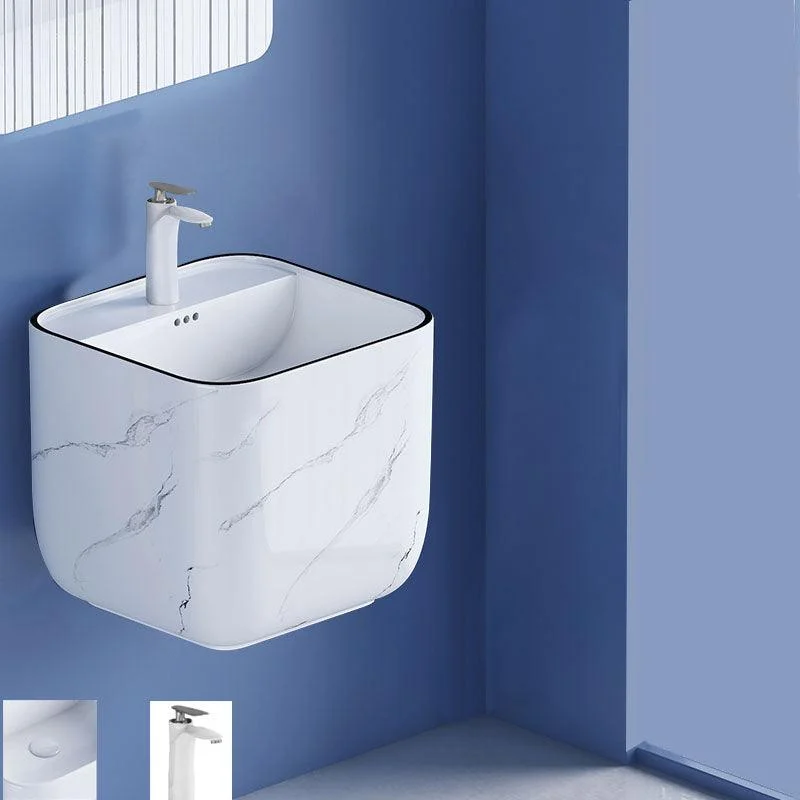 Modern Wall Mount Bathroom Sink Square Porcelain with Tap Vessel Sink -Bathlova