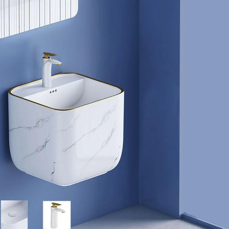 Modern Wall Mount Bathroom Sink Square Porcelain with Tap Vessel Sink -Bathlova