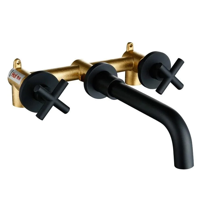 Modern Wall-Mounted Basin Mixer Tap Set with Double Lever Handles -Bathlova