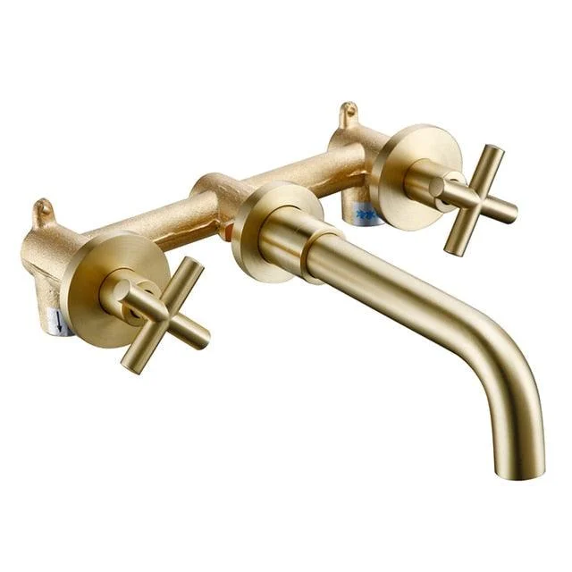 Modern Wall-Mounted Basin Mixer Tap Set with Double Lever Handles -Bathlova