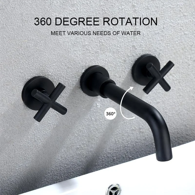 Modern Wall-Mounted Basin Mixer Tap Set with Double Lever Handles -Bathlova