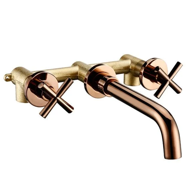 Modern Wall-Mounted Basin Mixer Tap Set with Double Lever Handles -Bathlova