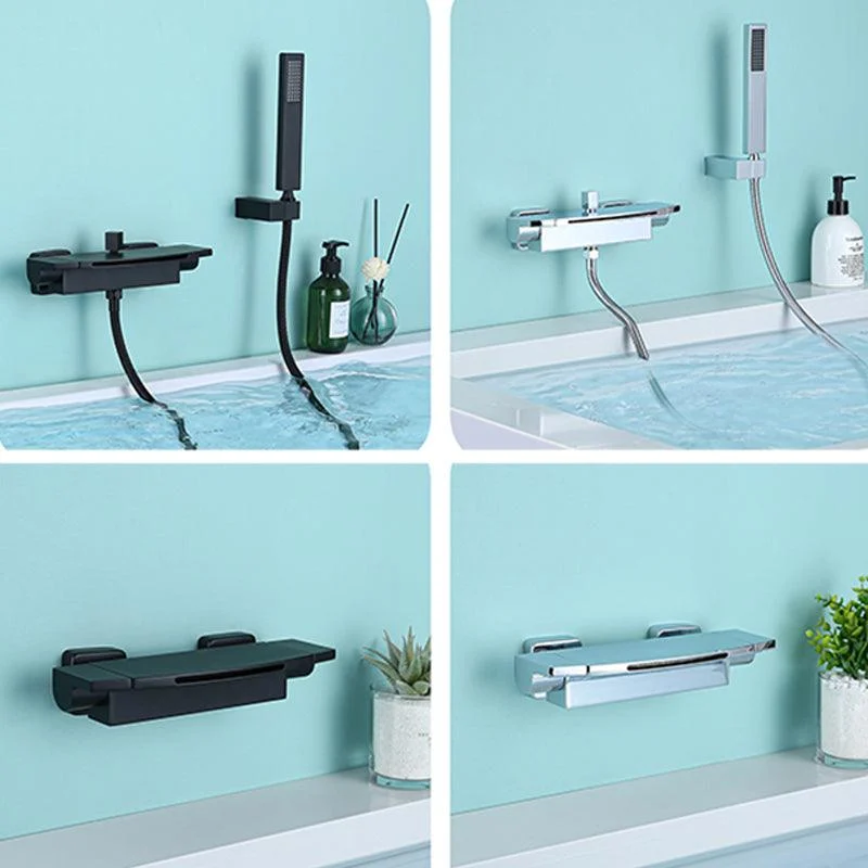 Modern Wall Mounted Copper Tub Filler Low Arc Waterfall Tub Tap Trim -Bathlova