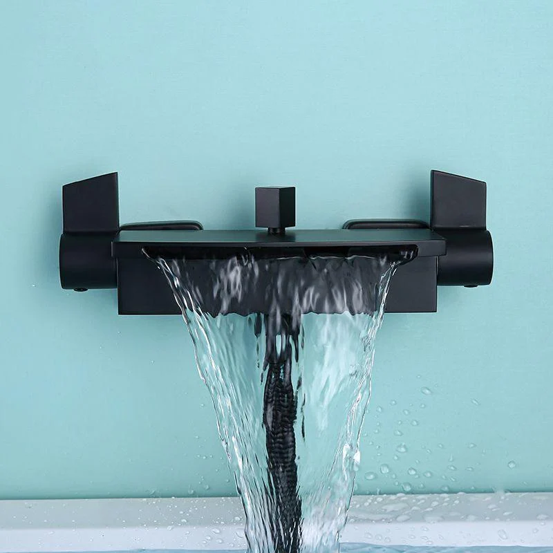 Modern Wall Mounted Copper Tub Filler Low Arc Waterfall Tub Tap Trim -Bathlova