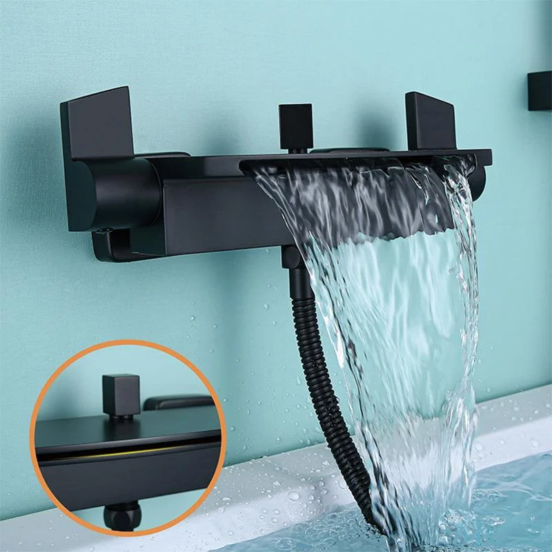 Modern Wall Mounted Copper Tub Filler Low Arc Waterfall Tub Tap Trim -Bathlova