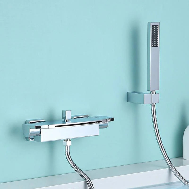 Modern Wall Mounted Copper Tub Filler Low Arc Waterfall Tub Tap Trim -Bathlova