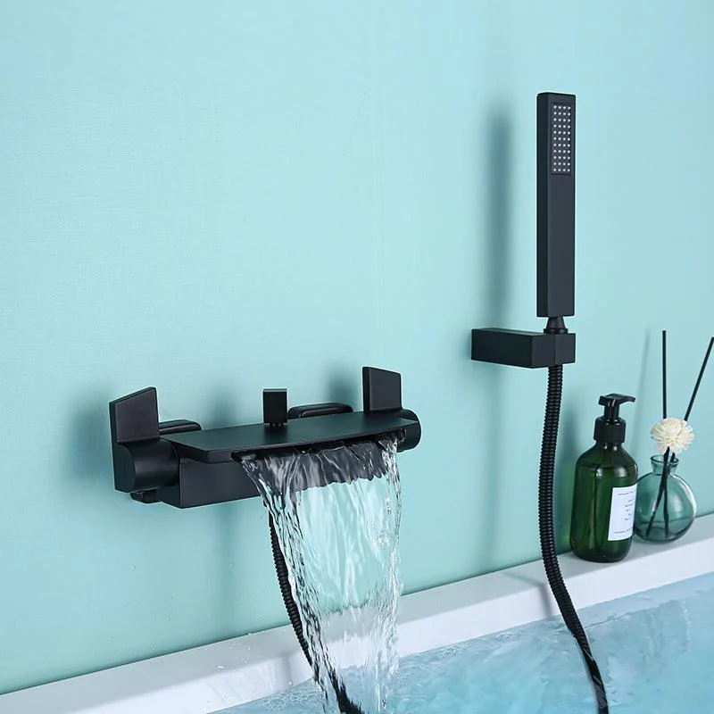 Modern Wall Mounted Copper Tub Filler Low Arc Waterfall Tub Tap Trim -Bathlova