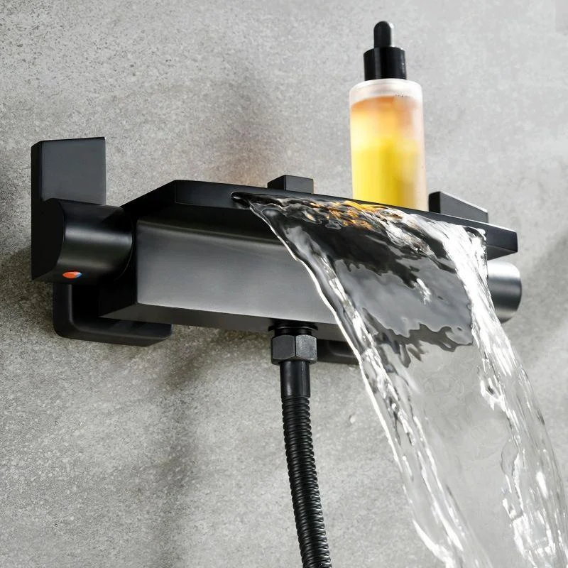 Modern Wall Mounted Metal Tub Filler Double Handles Waterfall Tub Tap Trim -Bathlova