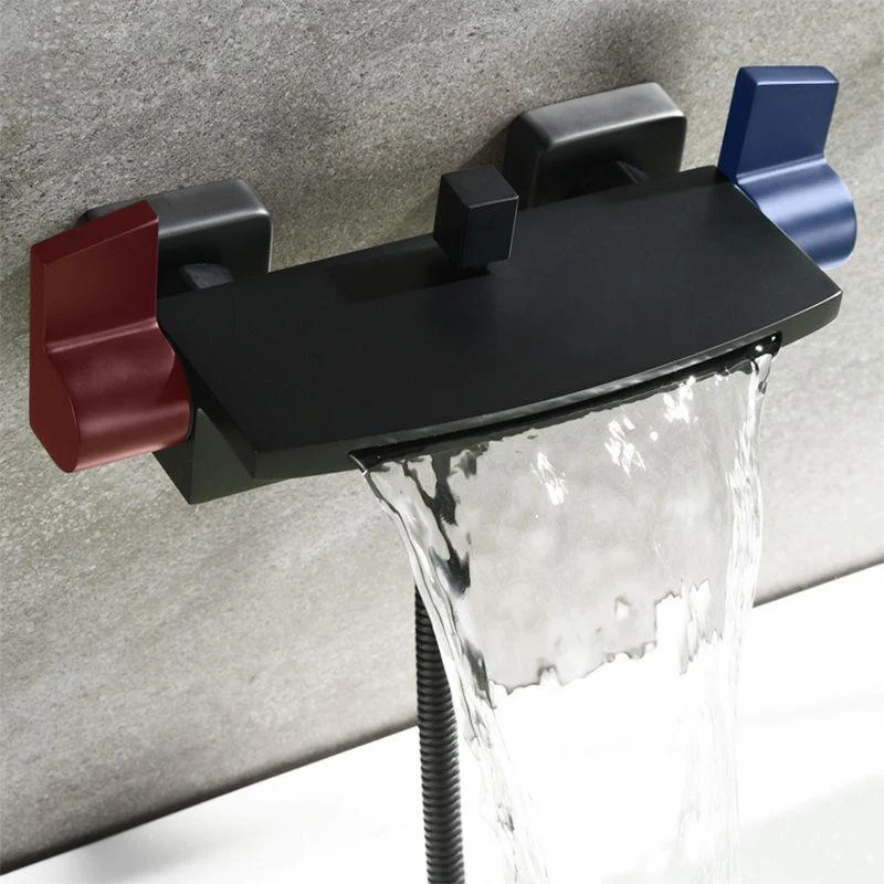 Modern Wall Mounted Metal Tub Filler Double Handles Waterfall Tub Tap Trim -Bathlova