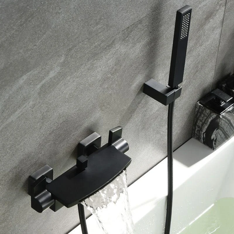 Modern Wall Mounted Metal Tub Filler Double Handles Waterfall Tub Tap Trim -Bathlova