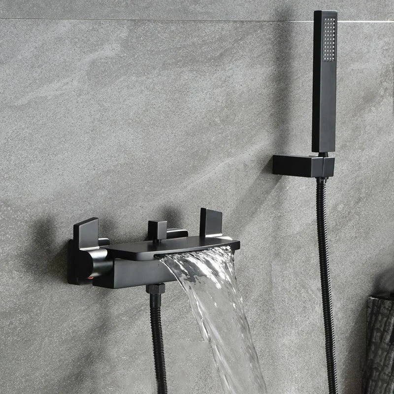 Modern Wall Mounted Metal Tub Filler Double Handles Waterfall Tub Tap Trim -Bathlova