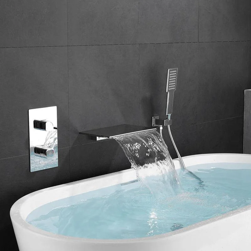 Modern Wall Mounted Metal Tub Filler Low Arc Waterfall Tub Tap Trim -Bathlova