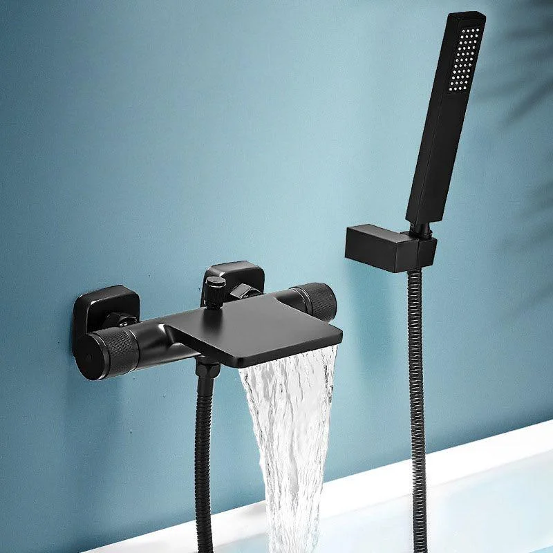 Modern Wall Mounted Metal Tub Filler Waterfall Double Handles Tub Tap Trim -Bathlova