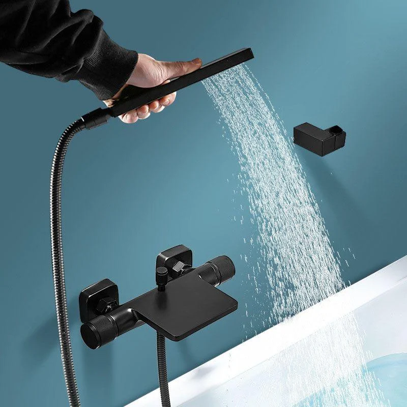 Modern Wall Mounted Metal Tub Filler Waterfall Double Handles Tub Tap Trim -Bathlova