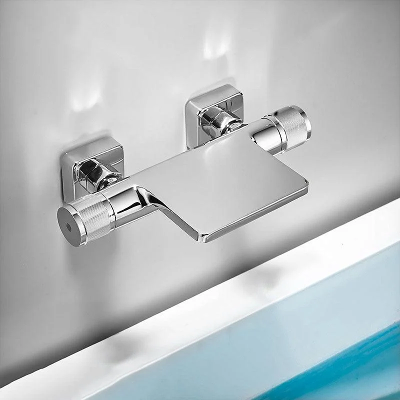 Modern Wall Mounted Metal Tub Filler Waterfall Double Handles Tub Tap Trim -Bathlova