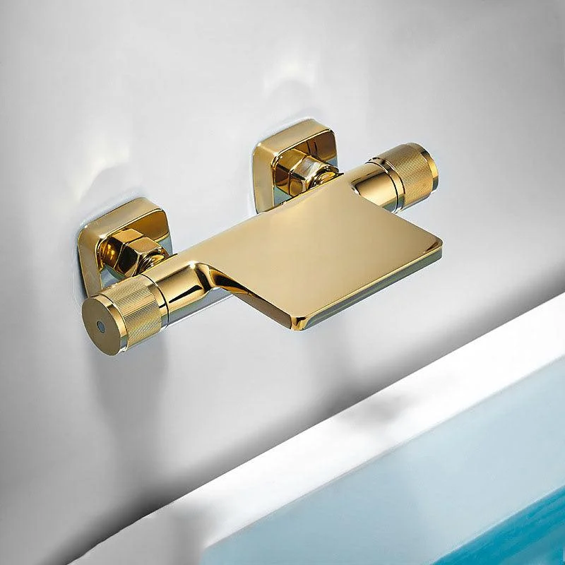 Modern Wall Mounted Metal Tub Filler Waterfall Double Handles Tub Tap Trim -Bathlova