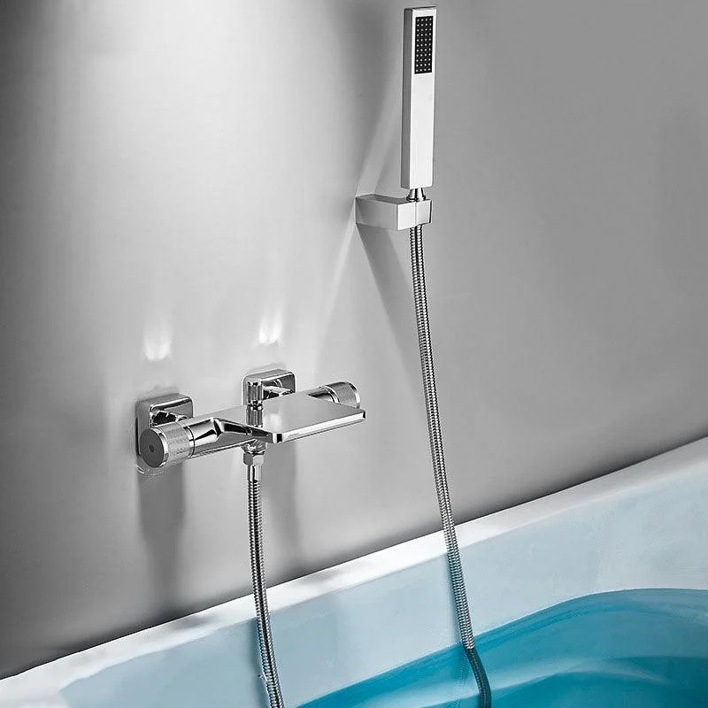 Modern Wall Mounted Metal Tub Filler Waterfall Double Handles Tub Tap Trim -Bathlova