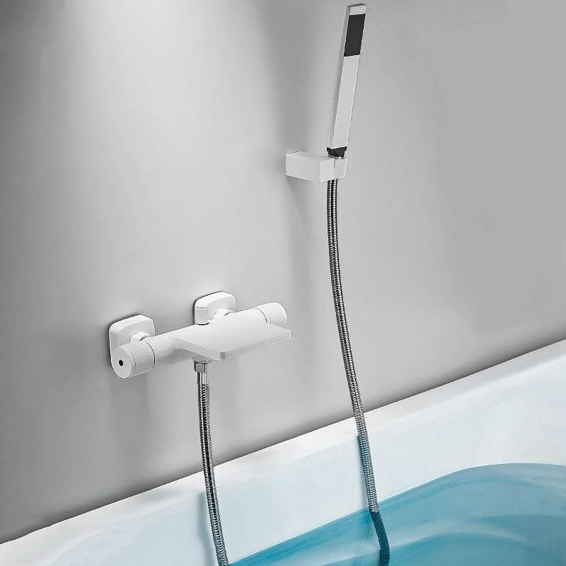 Modern Wall Mounted Metal Tub Filler Waterfall Double Handles Tub Tap Trim -Bathlova