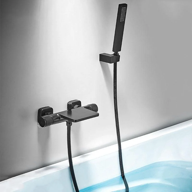 Modern Wall Mounted Metal Tub Filler Waterfall Double Handles Tub Tap Trim -Bathlova