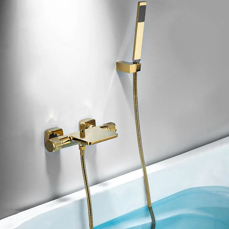 Modern Wall Mounted Metal Tub Filler Waterfall Double Handles Tub Tap Trim -Bathlova