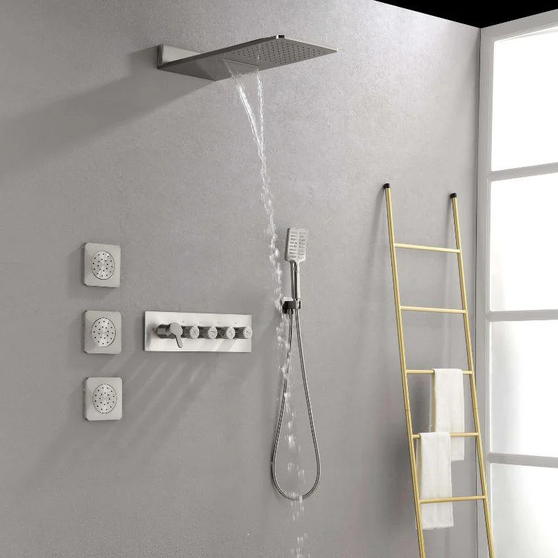 Modern Wall-Mounted Nickel Rain Shower System With 3 Body Sprays & Handheld Shower -Bathlova