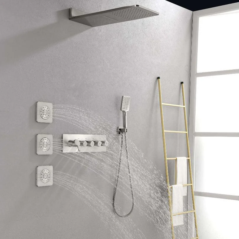 Modern Wall-Mounted Nickel Rain Shower System With 3 Body Sprays & Handheld Shower -Bathlova