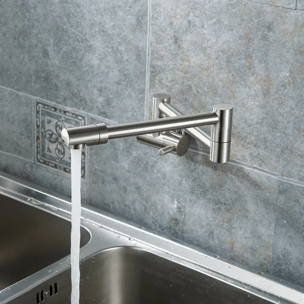 Modern Wall-mounted Retractable Kitchen Tap with Dual Swing Joints -Bathlova