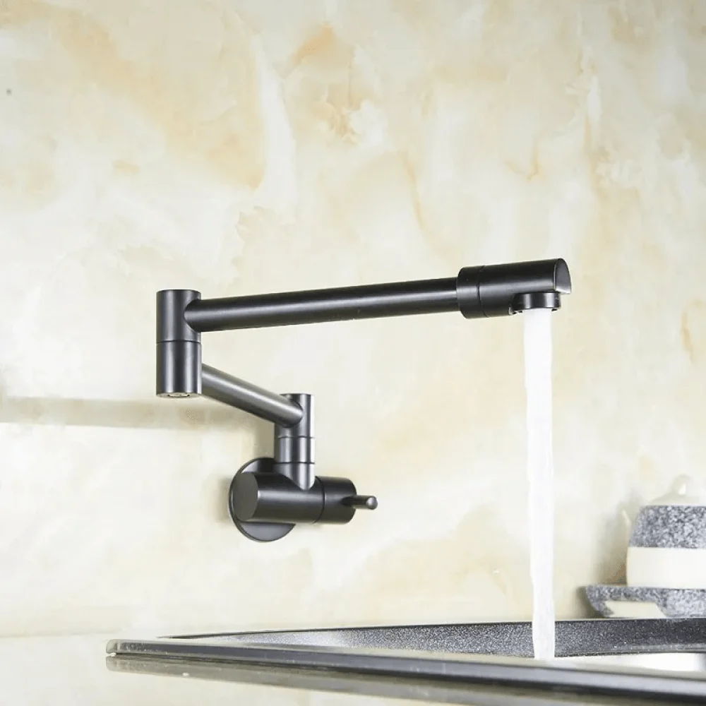 Modern Wall-mounted Retractable Kitchen Tap with Dual Swing Joints -Bathlova