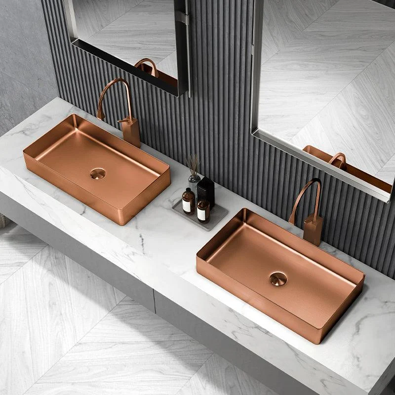 Modern Wash Stand Metal Rectangular with Drain Assembly and Tap Vessel Bathroom Sink -Bathlova