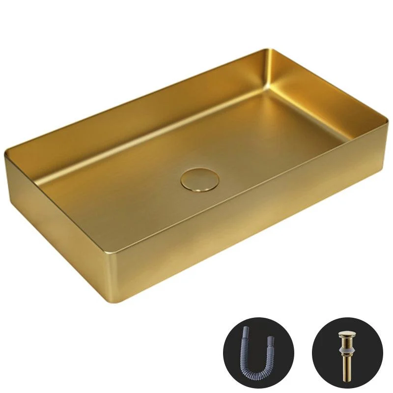 Modern Wash Stand Metal Rectangular with Drain Assembly and Tap Vessel Bathroom Sink -Bathlova