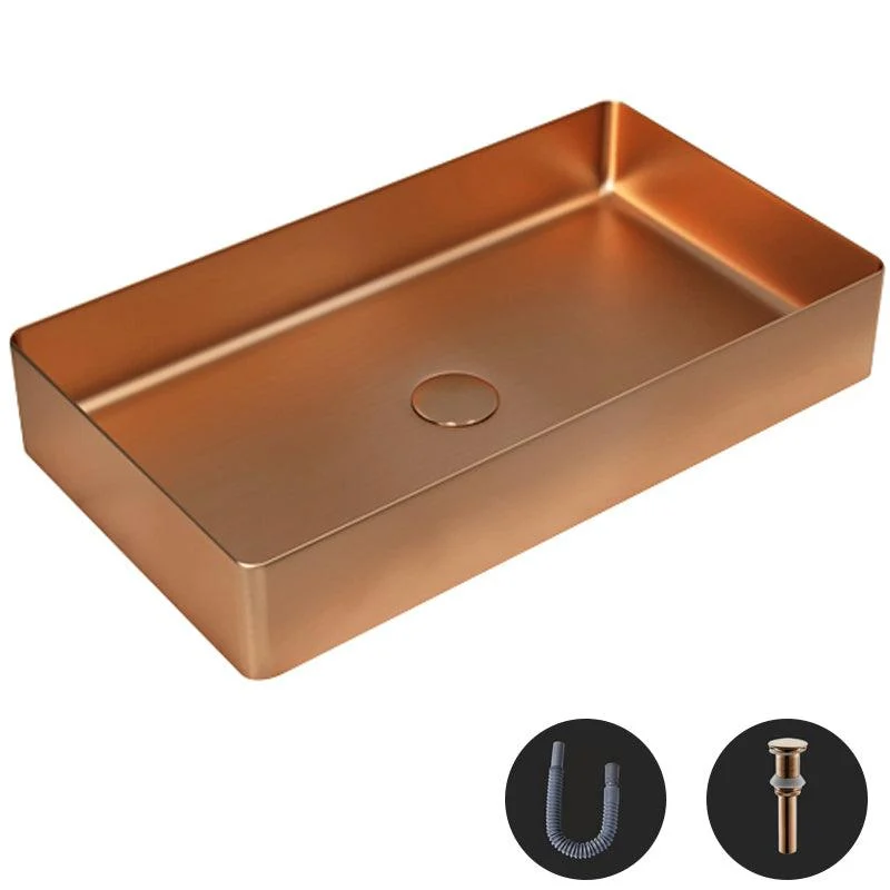 Modern Wash Stand Metal Rectangular with Drain Assembly and Tap Vessel Bathroom Sink -Bathlova