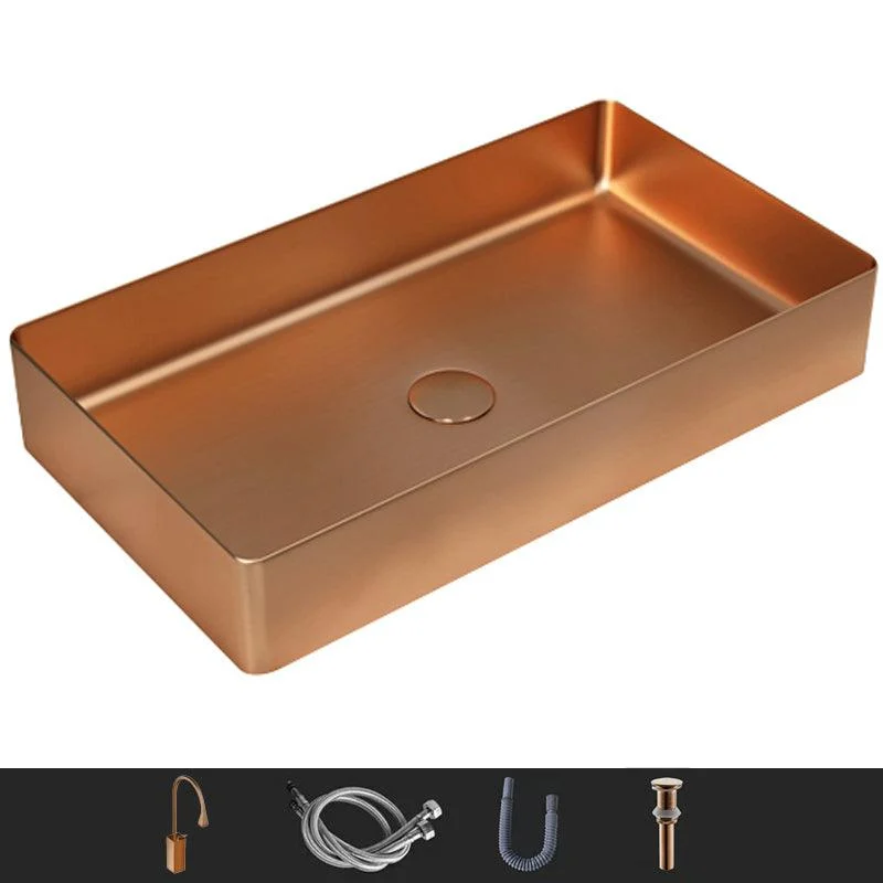 Modern Wash Stand Metal Rectangular with Drain Assembly and Tap Vessel Bathroom Sink -Bathlova