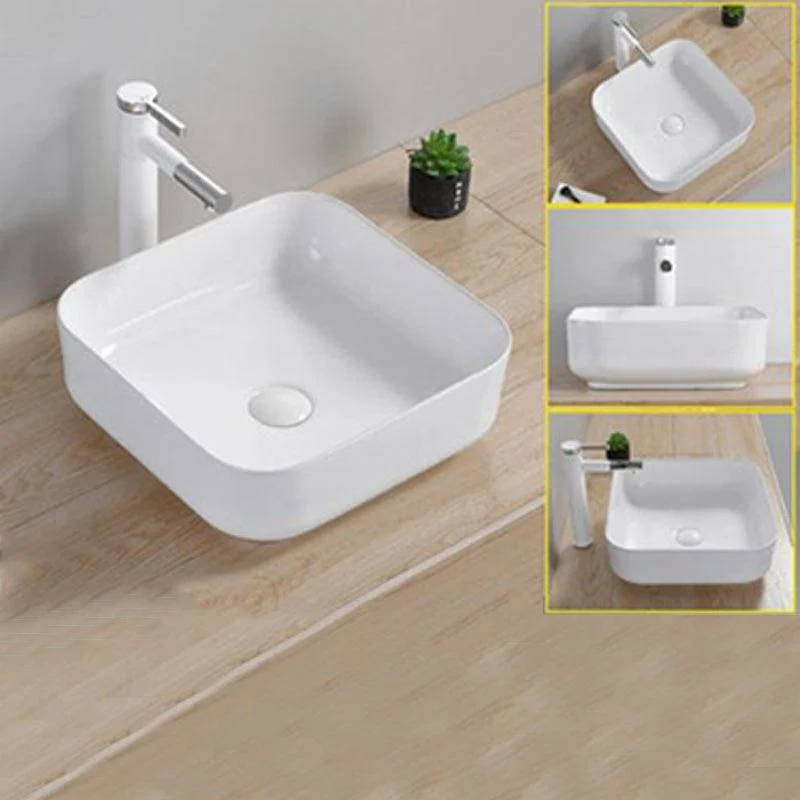 Modern Wash Stand Porcelain Rectangular with Drain Assembly and Pop-Up Drain Vessel Sink -Bathlova