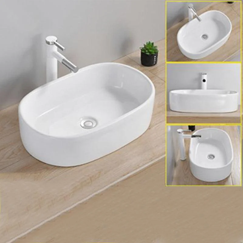 Modern Wash Stand Porcelain Rectangular with Drain Assembly and Pop-Up Drain Vessel Sink -Bathlova