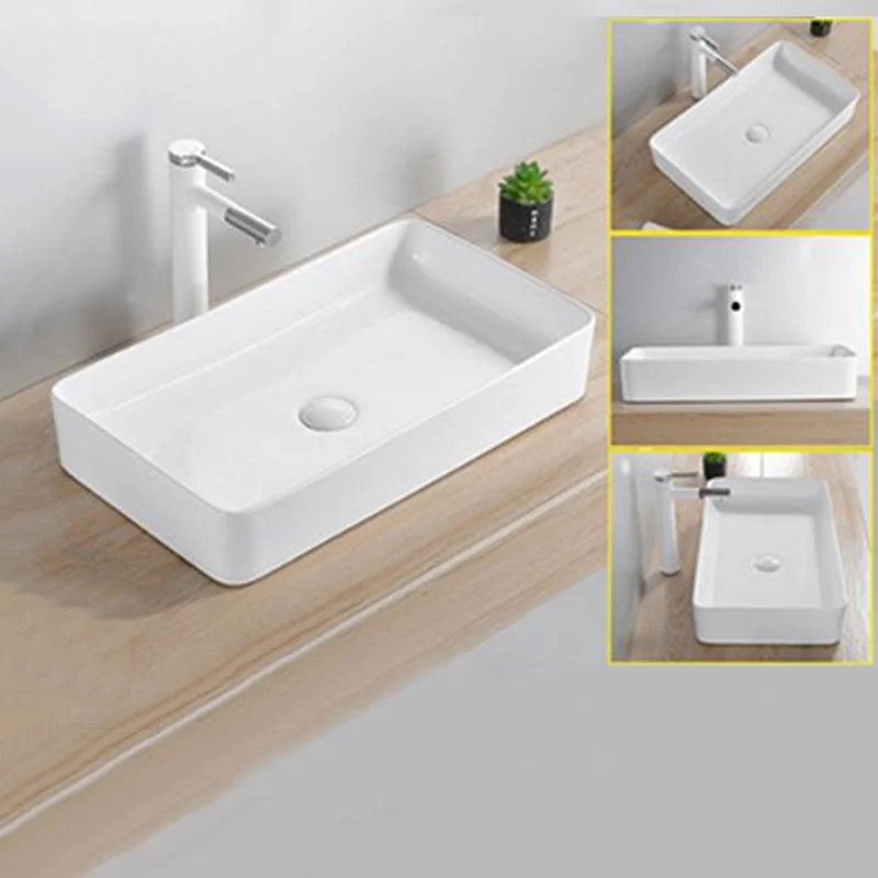 Modern Wash Stand Porcelain Rectangular with Drain Assembly and Pop-Up Drain Vessel Sink -Bathlova