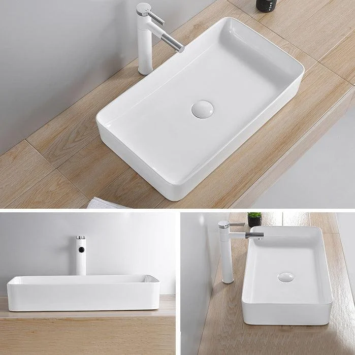 Modern Wash Stand Porcelain Rectangular with Drain Assembly and Pop-Up Drain Vessel Sink -Bathlova