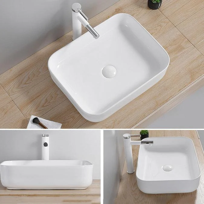 Modern Wash Stand Porcelain Rectangular with Drain Assembly and Pop-Up Drain Vessel Sink -Bathlova